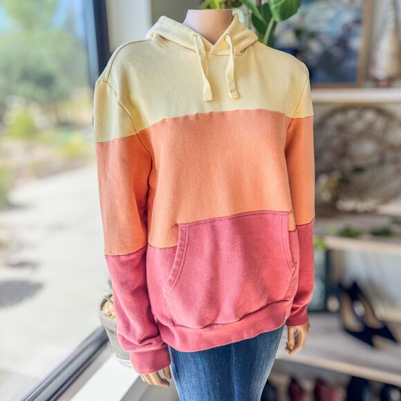 Free Assembly, Color Block Hoodie Sweatshirt, Women's Medium, Yellow/Orange/Pink - Picture 9 of 9